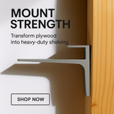 Single Hole Aluminum Shelf Bracket mounted on wood transforming plywood into heavy-duty shelving